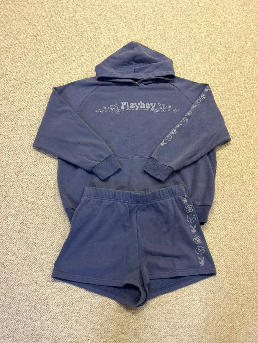Playboy Medium Blue Hoodie (Large) and Lounge Shorts (Medium) Set